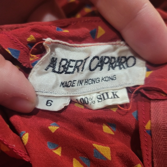Vintage 70s Albert Capraro Sz 6 Silk Maroon Polka Dot Midi Dress Long Sleeve - Picture 3 of 5